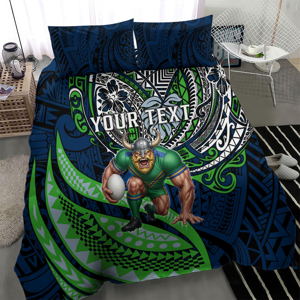Personalised Canberra Raiders Bedding Set Polynesian Tribal Art Style With Viking Raider Mascot