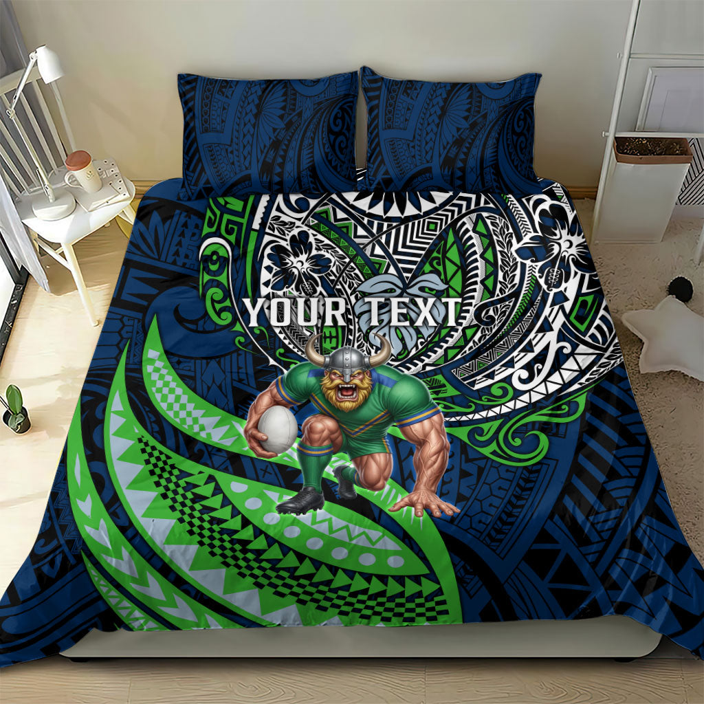 Personalised Canberra Raiders Bedding Set Polynesian Tribal Art Style With Viking Raider Mascot