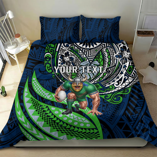 Personalised Canberra Raiders Bedding Set Polynesian Tribal Art Style With Viking Raider Mascot