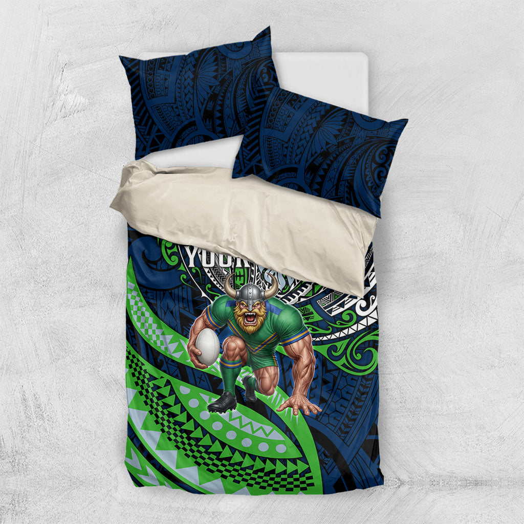 Personalised Canberra Raiders Bedding Set Polynesian Tribal Art Style With Viking Raider Mascot