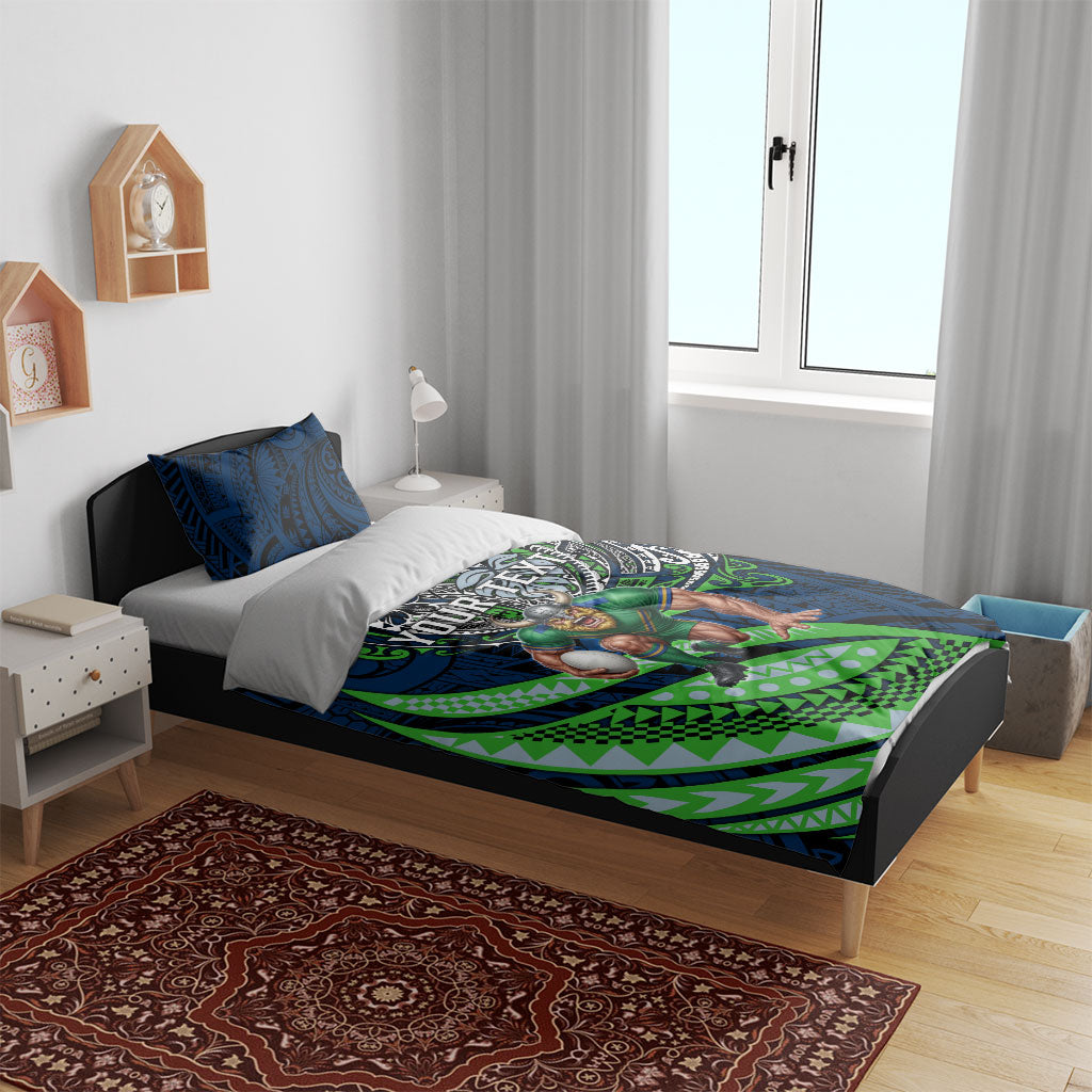 Personalised Canberra Raiders Bedding Set Polynesian Tribal Art Style With Viking Raider Mascot