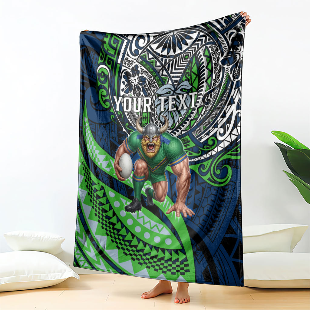 Personalised Canberra Raiders Blanket Polynesian Tribal Art Style With Viking Raider Mascot