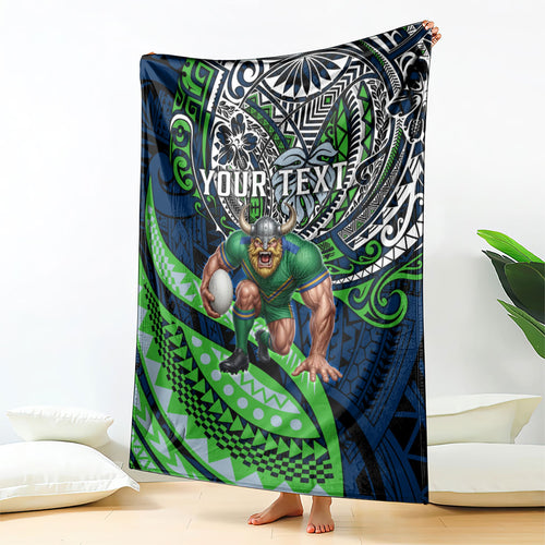 Personalised Canberra Raiders Blanket Polynesian Tribal Art Style With Viking Raider Mascot