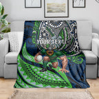 Personalised Canberra Raiders Blanket Polynesian Tribal Art Style With Viking Raider Mascot