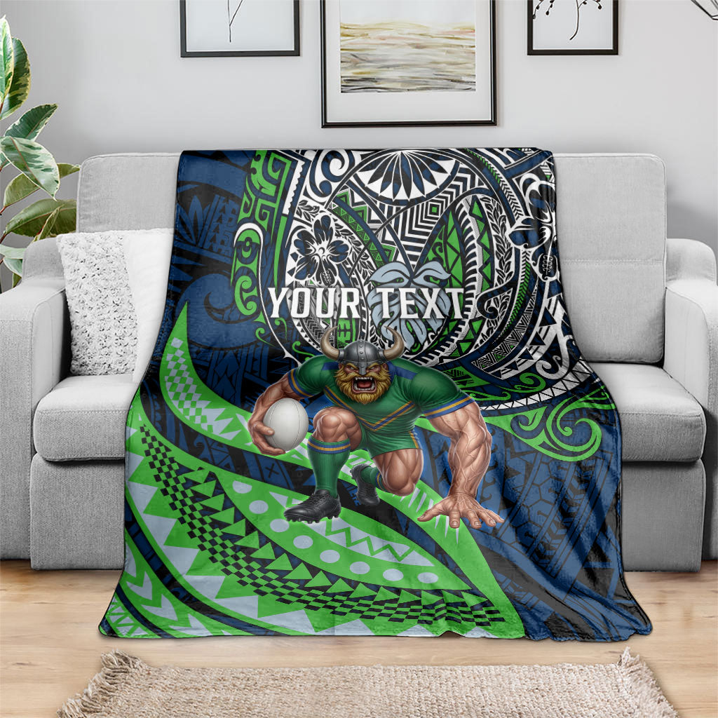 Personalised Canberra Raiders Blanket Polynesian Tribal Art Style With Viking Raider Mascot