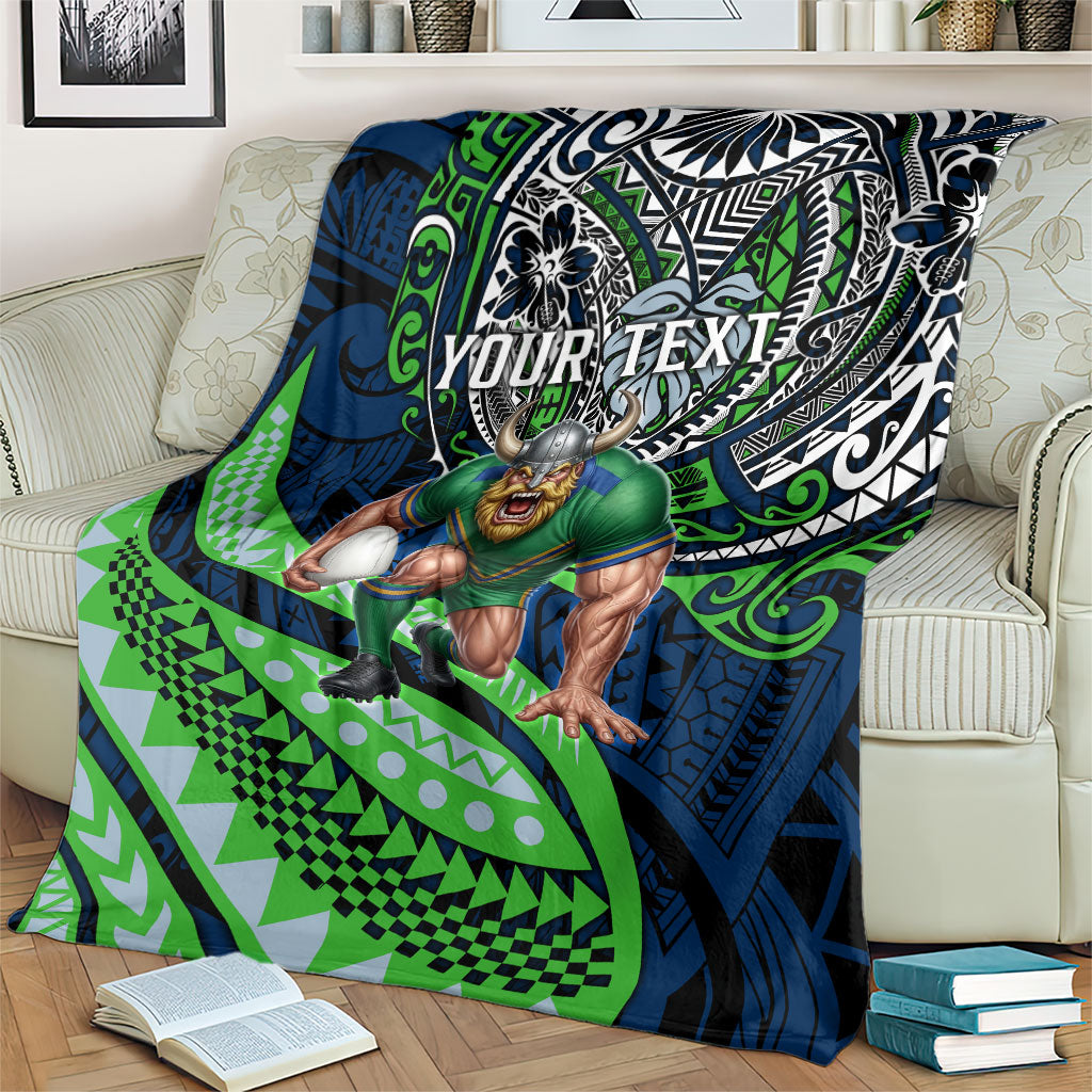 Personalised Canberra Raiders Blanket Polynesian Tribal Art Style With Viking Raider Mascot