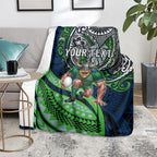 Personalised Canberra Raiders Blanket Polynesian Tribal Art Style With Viking Raider Mascot