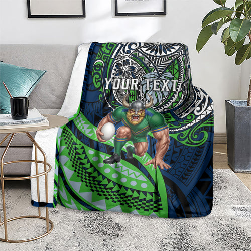 Personalised Canberra Raiders Blanket Polynesian Tribal Art Style With Viking Raider Mascot