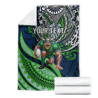 Personalised Canberra Raiders Blanket Polynesian Tribal Art Style With Viking Raider Mascot