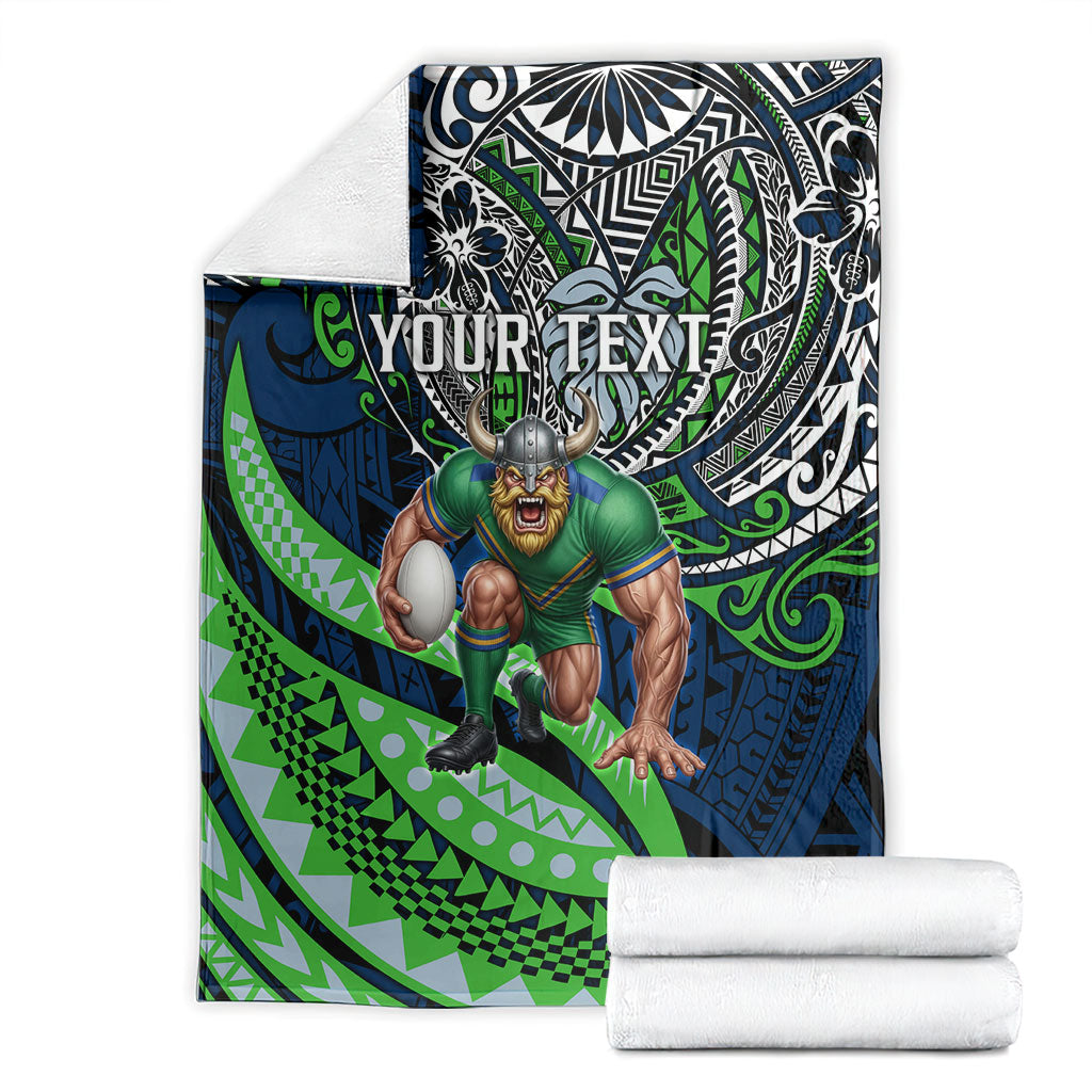 Personalised Canberra Raiders Blanket Polynesian Tribal Art Style With Viking Raider Mascot