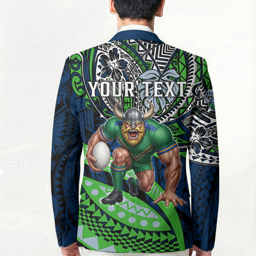 Personalised Canberra Raiders Blazer Polynesian Tribal Art Style With Viking Raider Mascot