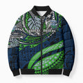 Personalised Canberra Raiders Bomber Puffer Jacket Polynesian Tribal Art Style With Viking Raider Mascot