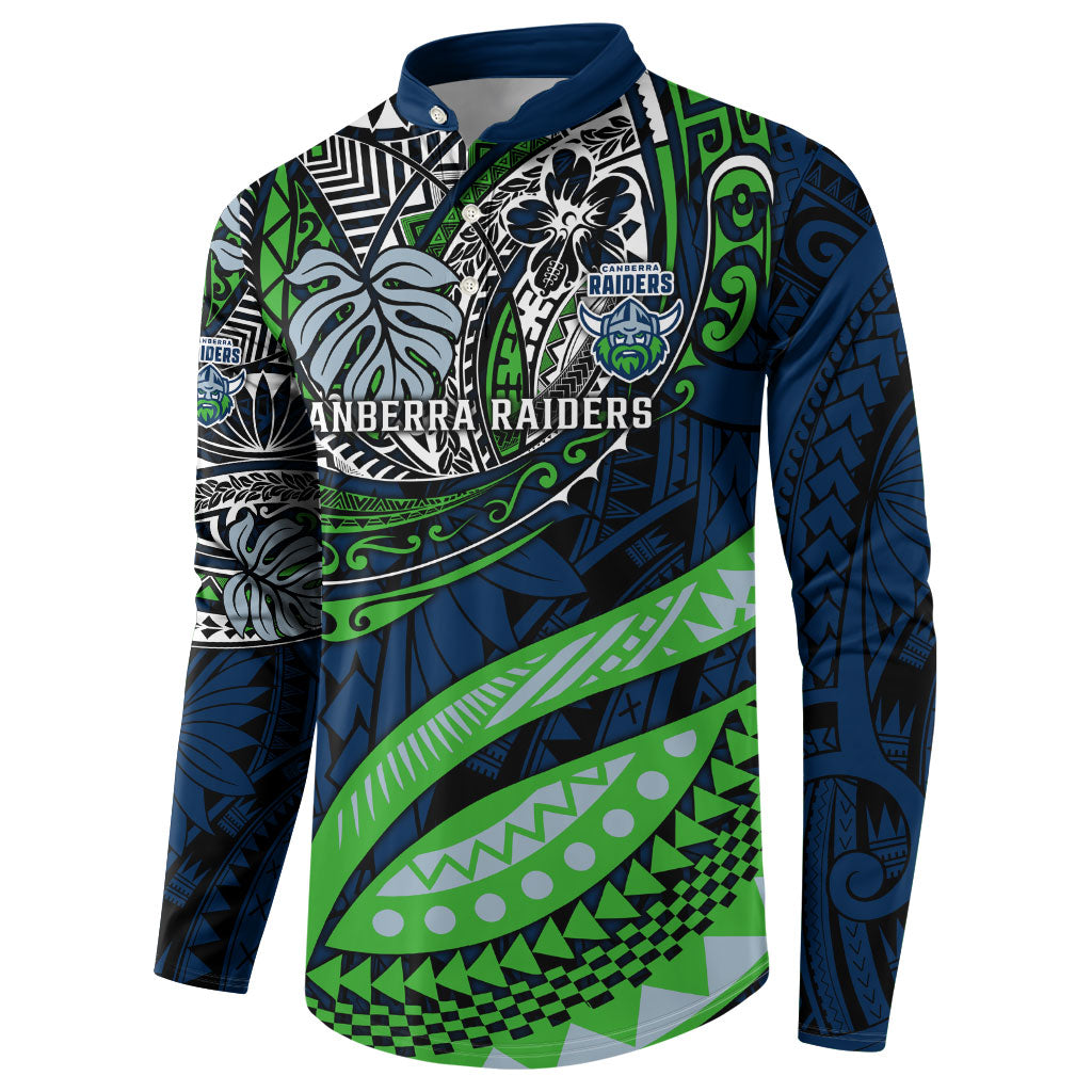 Personalised Canberra Raiders Button Sweatshirt Polynesian Tribal Art Style With Viking Raider Mascot
