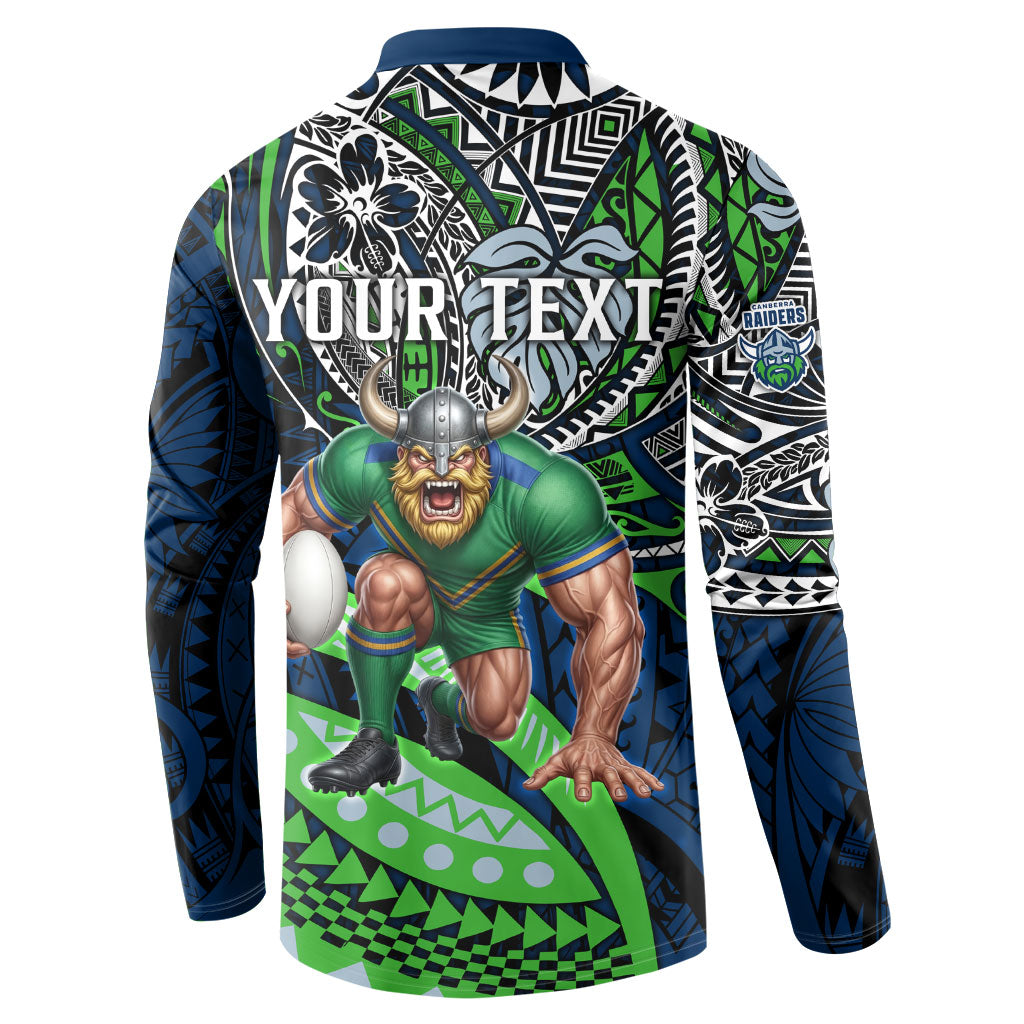 Personalised Canberra Raiders Button Sweatshirt Polynesian Tribal Art Style With Viking Raider Mascot