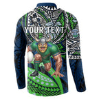Personalised Canberra Raiders Button Sweatshirt Polynesian Tribal Art Style With Viking Raider Mascot