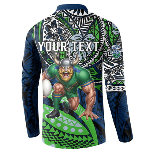 Personalised Canberra Raiders Button Sweatshirt Polynesian Tribal Art Style With Viking Raider Mascot