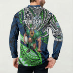 Personalised Canberra Raiders Button Sweatshirt Polynesian Tribal Art Style With Viking Raider Mascot