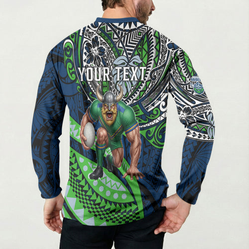 Personalised Canberra Raiders Button Sweatshirt Polynesian Tribal Art Style With Viking Raider Mascot