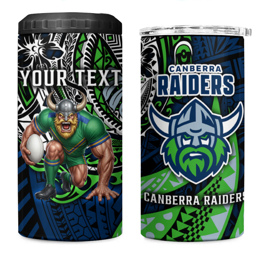 Personalised Canberra Raiders 4 in 1 Can Cooler Tumbler Polynesian Tribal Art Style With Viking Raider Mascot