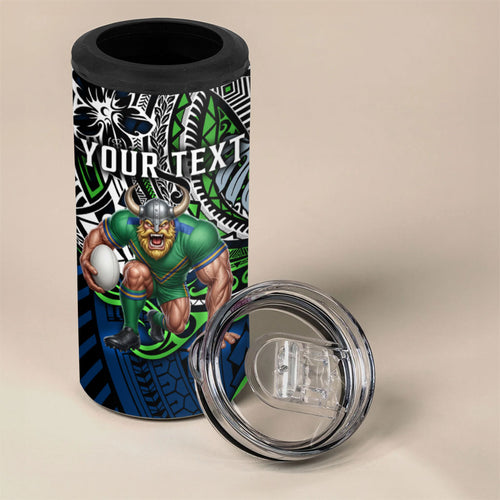 Personalised Canberra Raiders 4 in 1 Can Cooler Tumbler Polynesian Tribal Art Style With Viking Raider Mascot