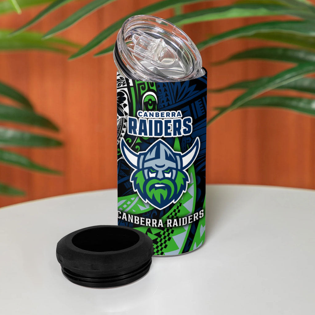 Personalised Canberra Raiders 4 in 1 Can Cooler Tumbler Polynesian Tribal Art Style With Viking Raider Mascot
