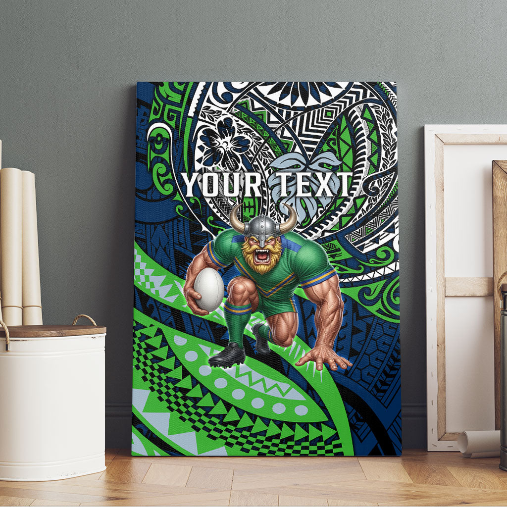 Personalised Canberra Raiders Canvas Wall Art Polynesian Tribal Art Style With Viking Raider Mascot