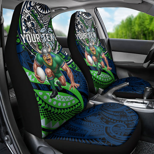 Personalised Canberra Raiders Car Seat Cover Polynesian Tribal Art Style With Viking Raider Mascot
