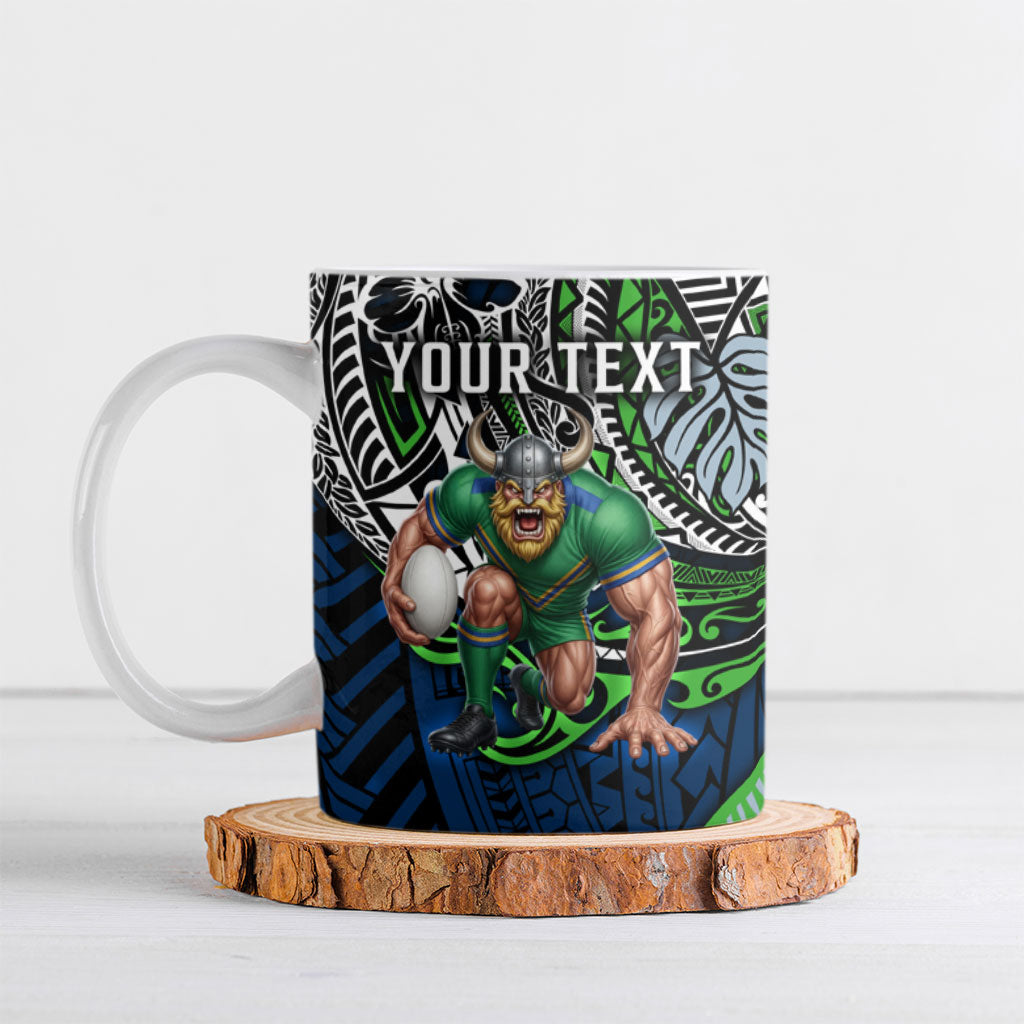 Personalised Canberra Raiders Ceramic Mug Polynesian Tribal Art Style With Viking Raider Mascot