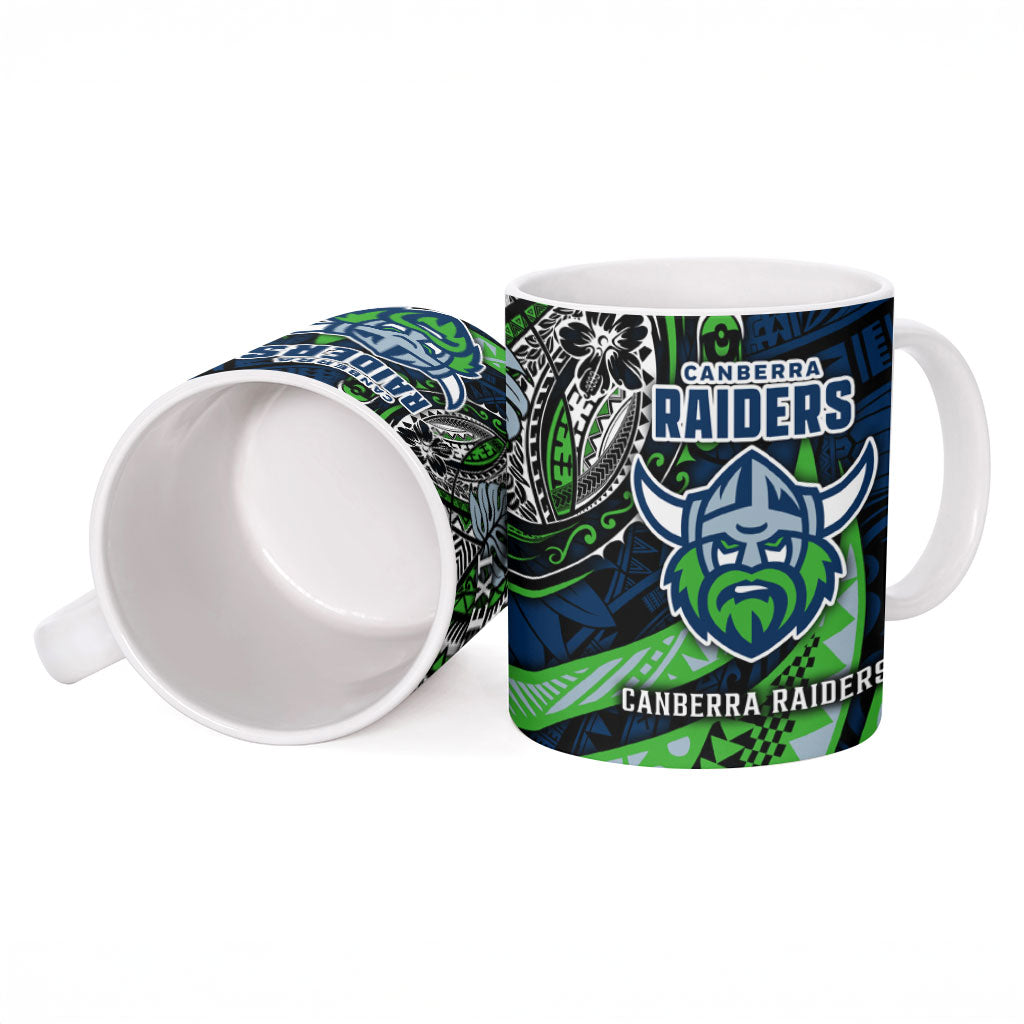 Personalised Canberra Raiders Ceramic Mug Polynesian Tribal Art Style With Viking Raider Mascot