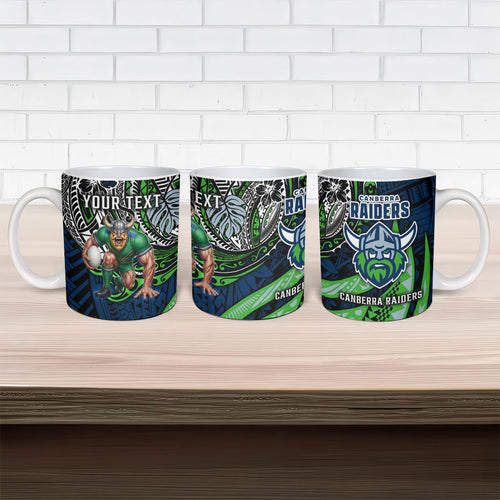 Personalised Canberra Raiders Ceramic Mug Polynesian Tribal Art Style With Viking Raider Mascot