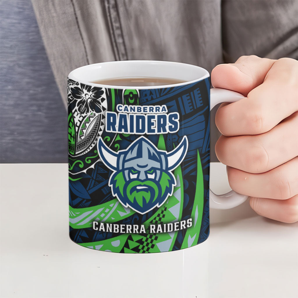 Personalised Canberra Raiders Ceramic Mug Polynesian Tribal Art Style With Viking Raider Mascot