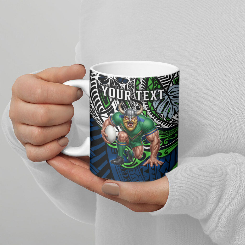 Personalised Canberra Raiders Ceramic Mug Polynesian Tribal Art Style With Viking Raider Mascot