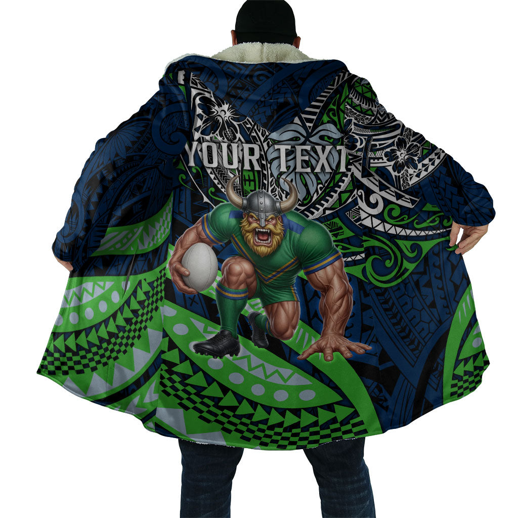 Personalised Canberra Raiders Cloak Polynesian Tribal Art Style With Viking Raider Mascot