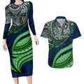 Personalised Canberra Raiders Couples Matching Long Sleeve Bodycon Dress and Hawaiian Shirt Polynesian Tribal Art Style With Viking Raider Mascot