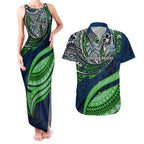 Personalised Canberra Raiders Couples Matching Tank Maxi Dress and Hawaiian Shirt Polynesian Tribal Art Style With Viking Raider Mascot