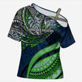 Personalised Canberra Raiders Cross Shoulder Shirt Polynesian Tribal Art Style With Viking Raider Mascot
