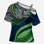 Personalised Canberra Raiders Cross Shoulder Shirt Polynesian Tribal Art Style With Viking Raider Mascot