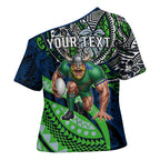 Personalised Canberra Raiders Cross Shoulder Shirt Polynesian Tribal Art Style With Viking Raider Mascot