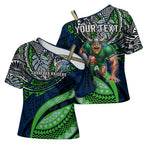 Personalised Canberra Raiders Cross Shoulder Shirt Polynesian Tribal Art Style With Viking Raider Mascot