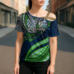 Personalised Canberra Raiders Cross Shoulder Shirt Polynesian Tribal Art Style With Viking Raider Mascot