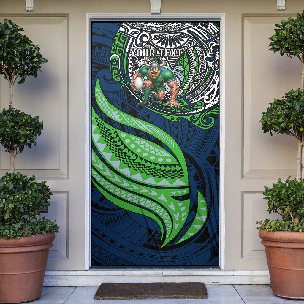 Personalised Canberra Raiders Door Cover Polynesian Tribal Art Style With Viking Raider Mascot