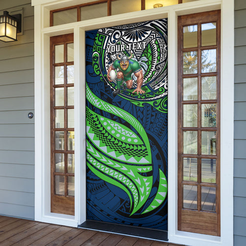 Personalised Canberra Raiders Door Cover Polynesian Tribal Art Style With Viking Raider Mascot