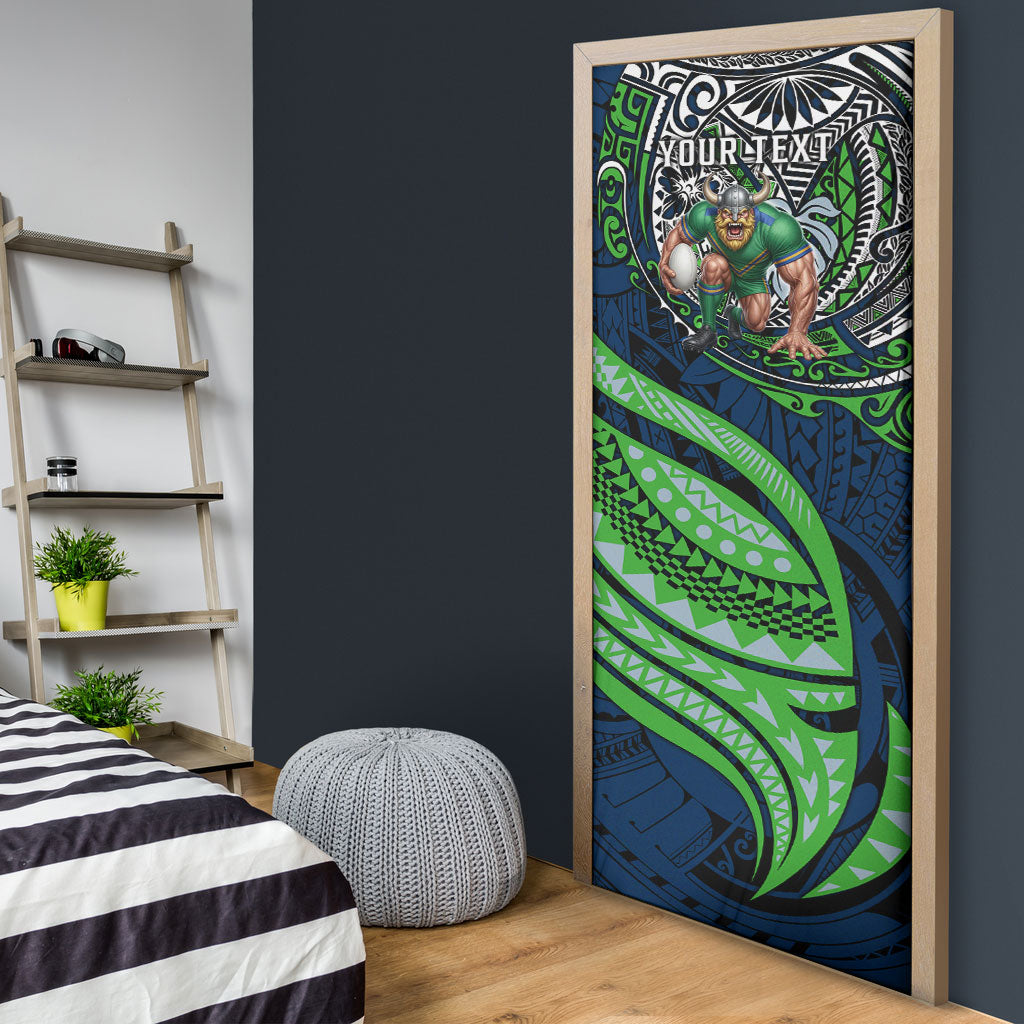 Personalised Canberra Raiders Door Cover Polynesian Tribal Art Style With Viking Raider Mascot