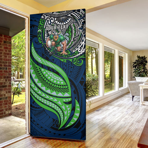 Personalised Canberra Raiders Door Cover Polynesian Tribal Art Style With Viking Raider Mascot