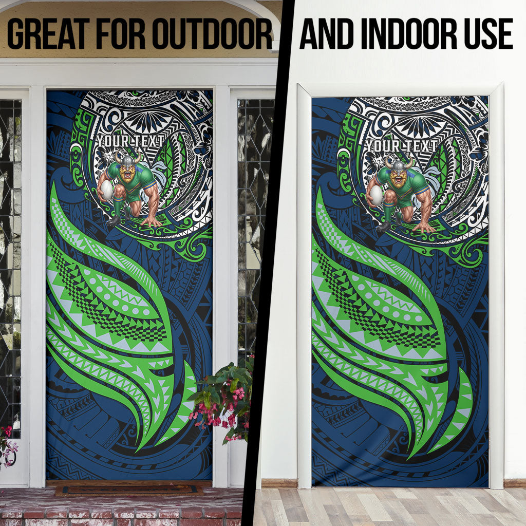Personalised Canberra Raiders Door Cover Polynesian Tribal Art Style With Viking Raider Mascot