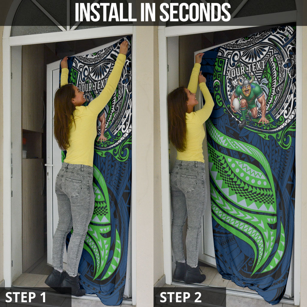 Personalised Canberra Raiders Door Cover Polynesian Tribal Art Style With Viking Raider Mascot