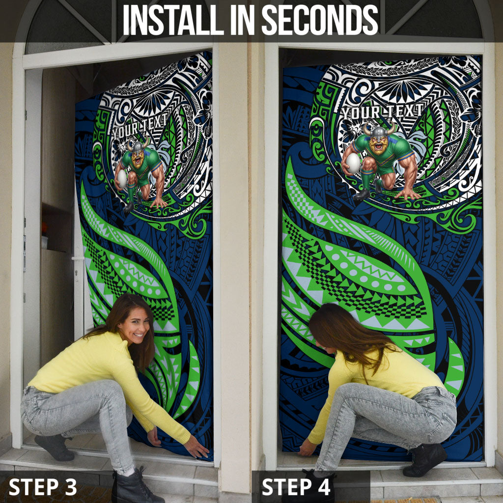 Personalised Canberra Raiders Door Cover Polynesian Tribal Art Style With Viking Raider Mascot