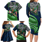 Personalised Canberra Raiders Family Matching Long Sleeve Bodycon Dress and Hawaiian Shirt Polynesian Tribal Art Style With Viking Raider Mascot