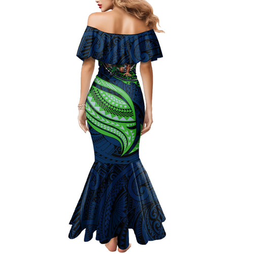 Personalised Canberra Raiders Family Matching Mermaid Dress and Hawaiian Shirt Polynesian Tribal Art Style With Viking Raider Mascot
