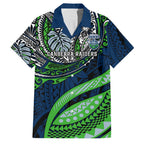 Personalised Canberra Raiders Family Matching Off The Shoulder Long Sleeve Dress and Hawaiian Shirt Polynesian Tribal Art Style With Viking Raider Mascot